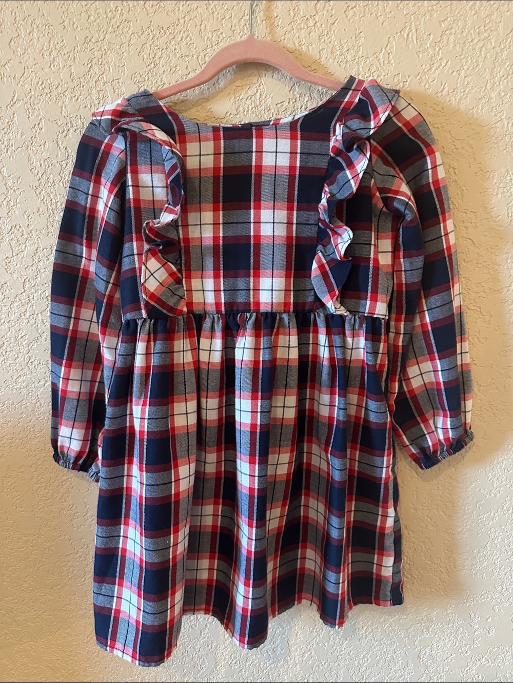 The Children's Place Navy, Red and White Plaid Ruffle-Yoke Dress